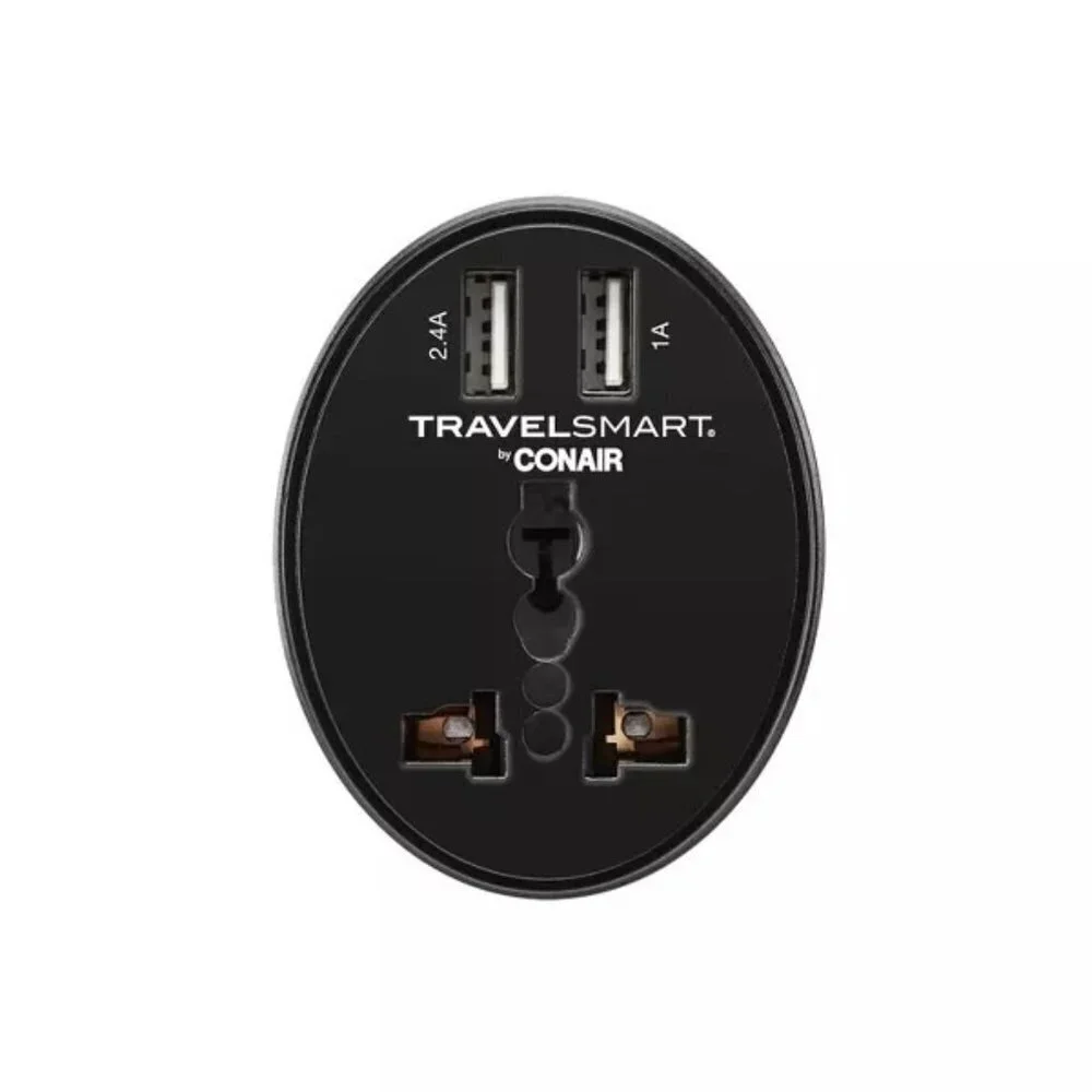 Travel Smart by Conair EU Adapter Plug with Outlet and 2 USB Ports